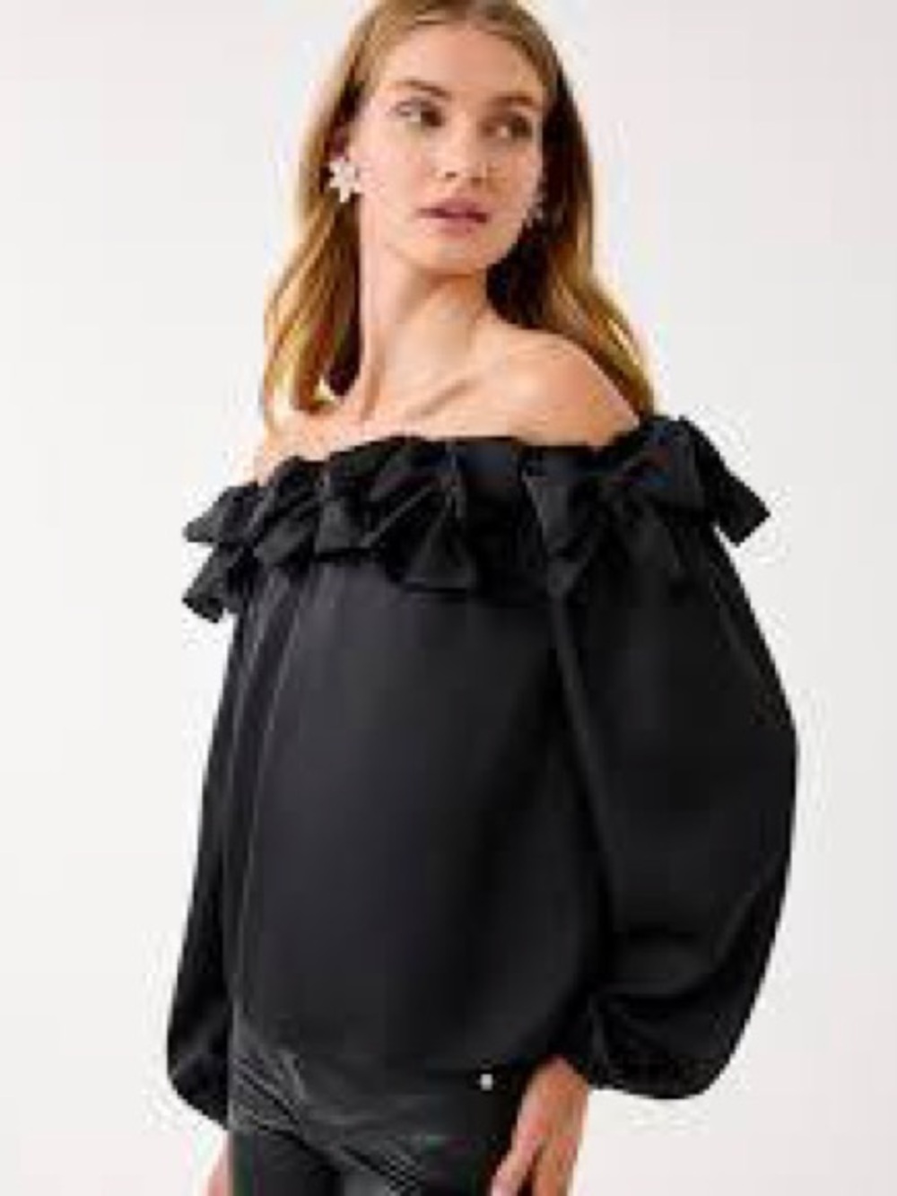 Lilly Pulitzer Analea Off The Shoulder Black Bow Ruffle Blouse